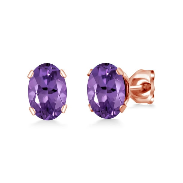 Gem Stone King 1.50 Ct Oval 7x5mm Purple Amethyst 18K Yellow Gold Plated Silver Stud Earrings Gem Stone King 1.50 Ct Oval 7x5mm Purple Amethyst 18K Yellow Gold Plated Silver Stud Earrings